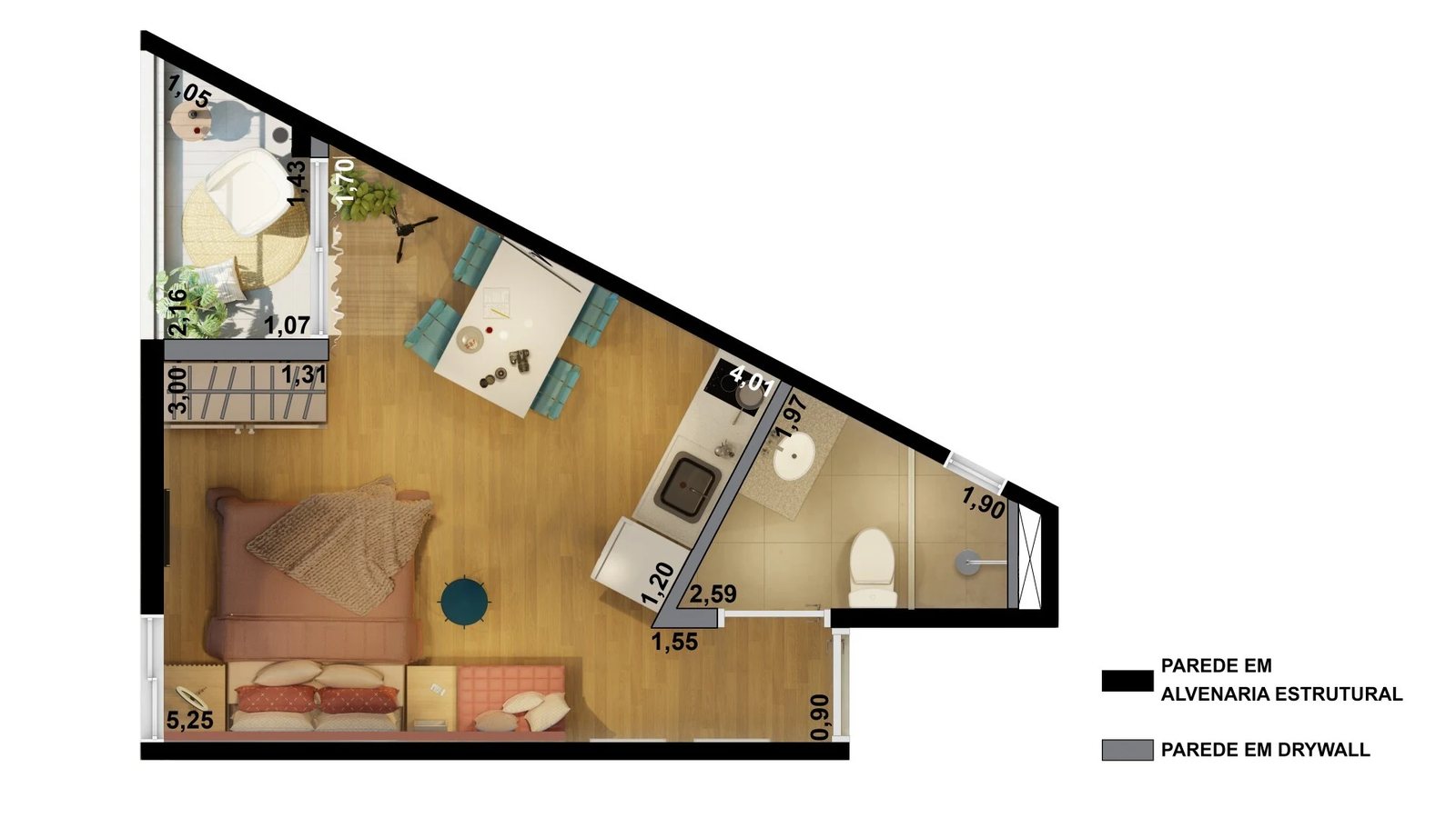 Planta 07 - 1 dorm 25 44m² - studio