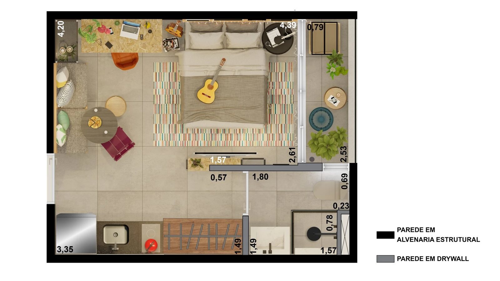 Planta 04 - 1 dorm 24 01m² - studio