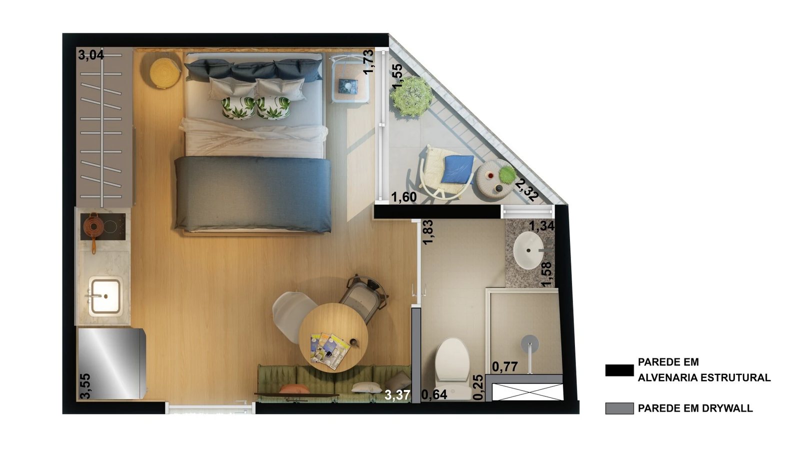 Planta 01 - 1 dorm 17 69m² - studio