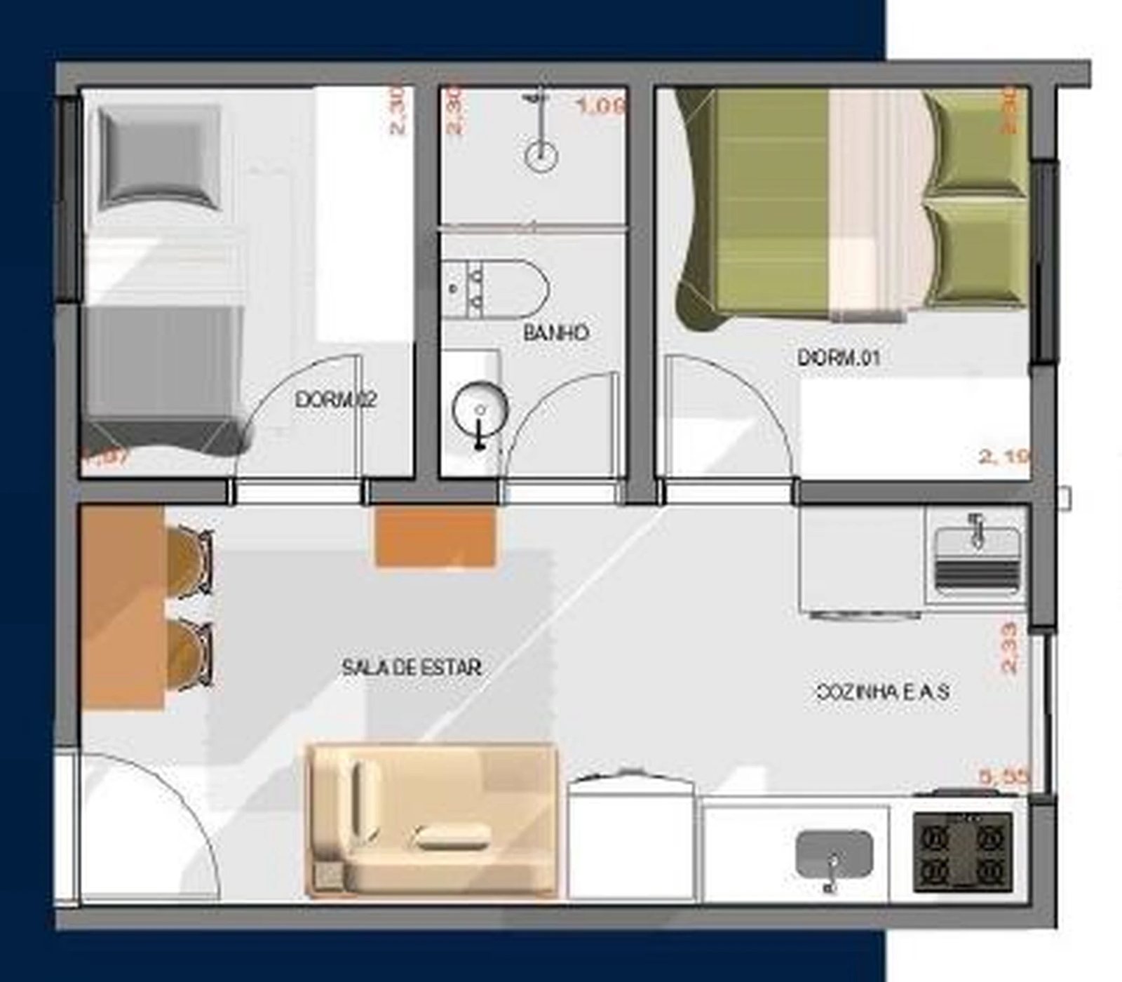 Planta 02 - 2 dorm 31m²