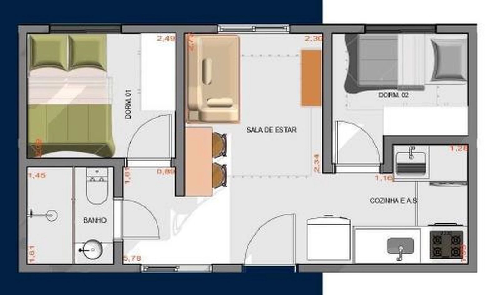 Planta 04 - 2 dorm 33m²