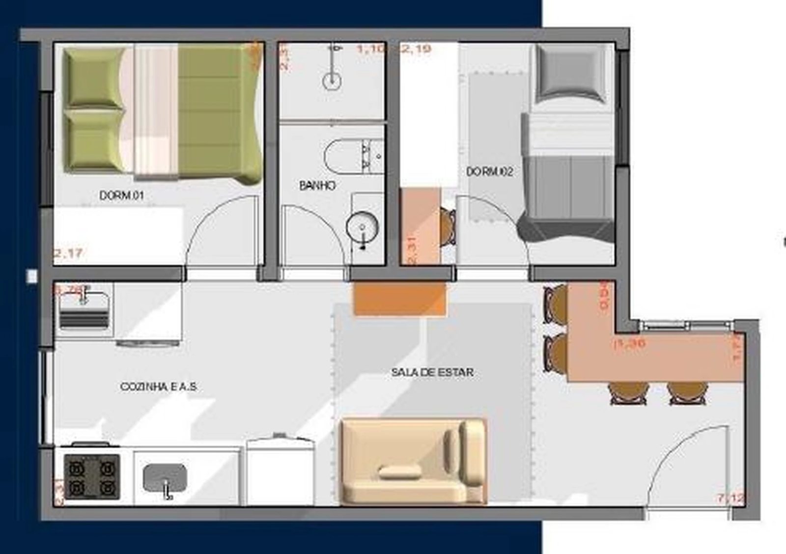 Planta 07 - 2 dorm 35m²