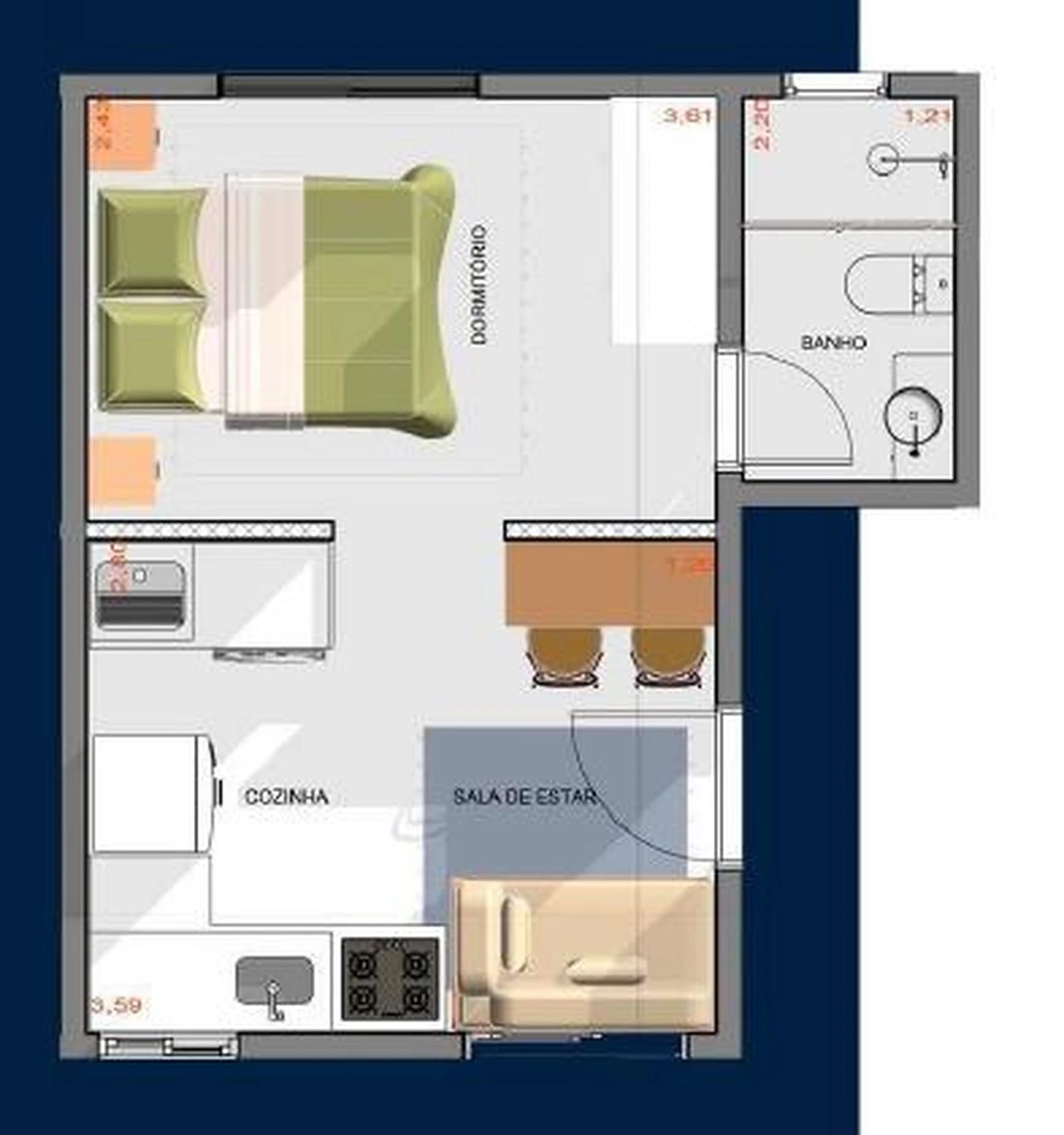 Planta 01 - 1 dorm 27m²