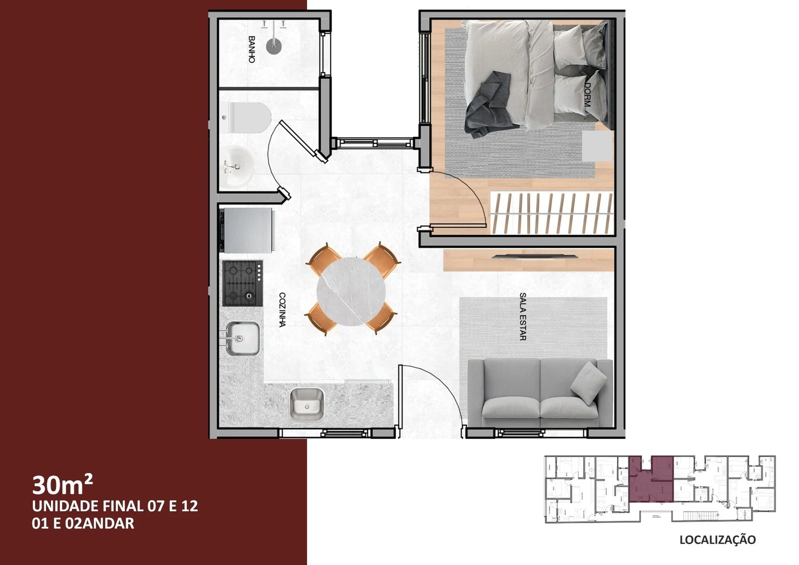Planta 02 - 1 dorm 30m²