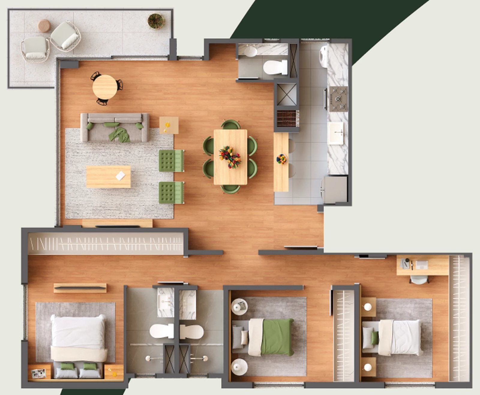 Planta 02 - 3 dorm 93,51m²