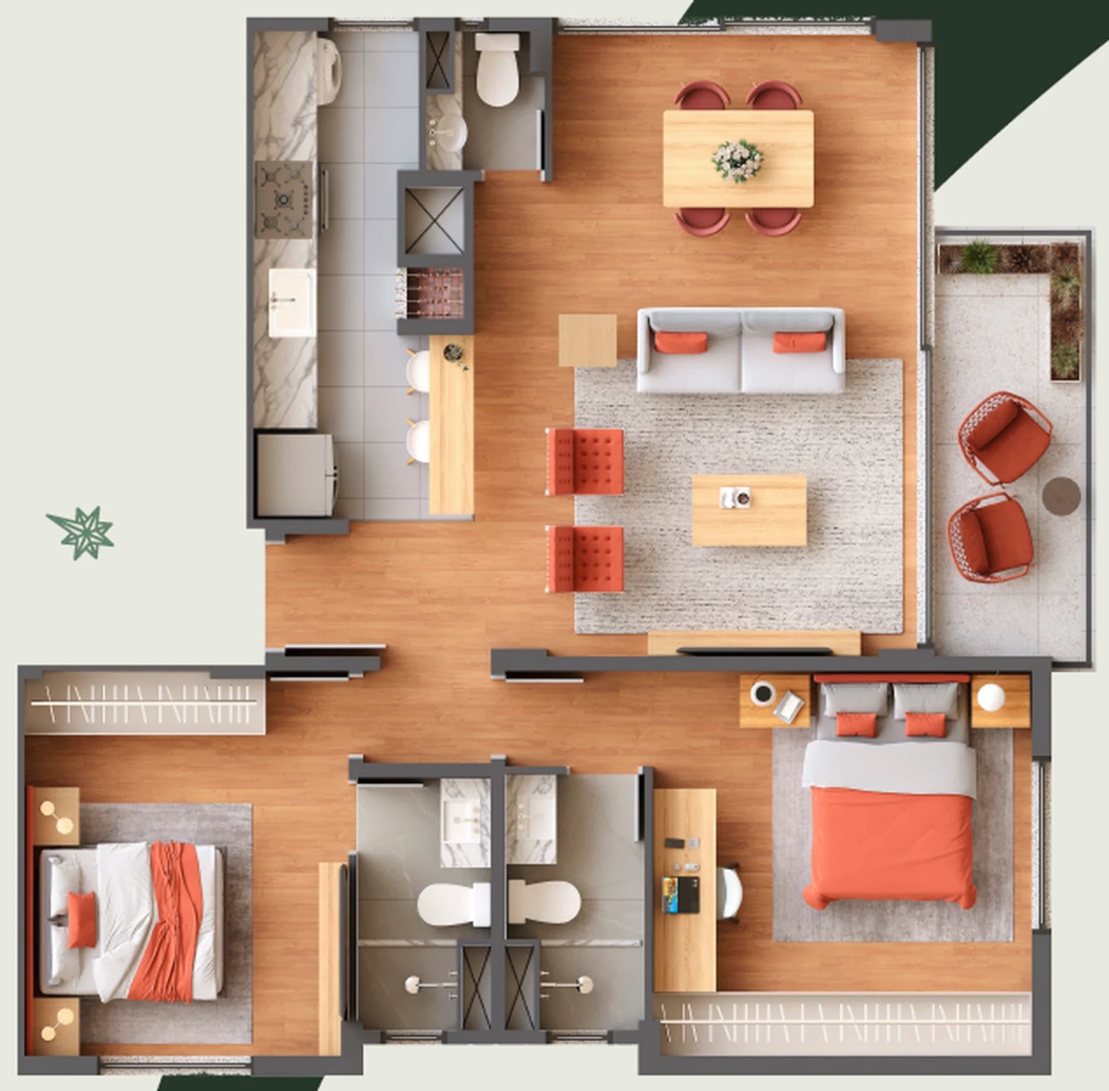 Planta 01 - 2 dorm 77,41m²