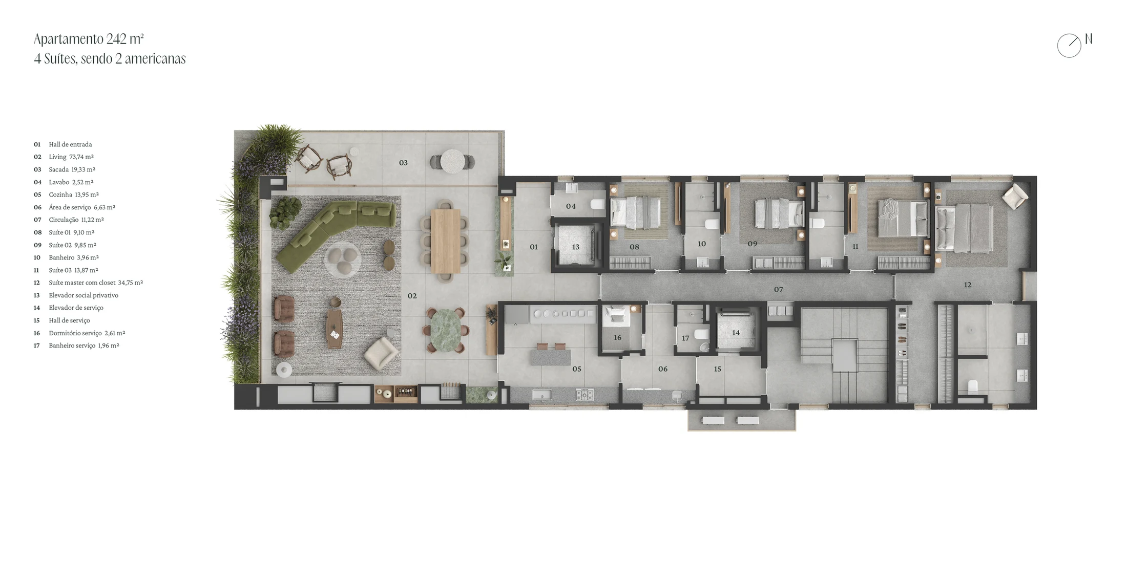 Apartamento 4 Suítes, 2 Americanas