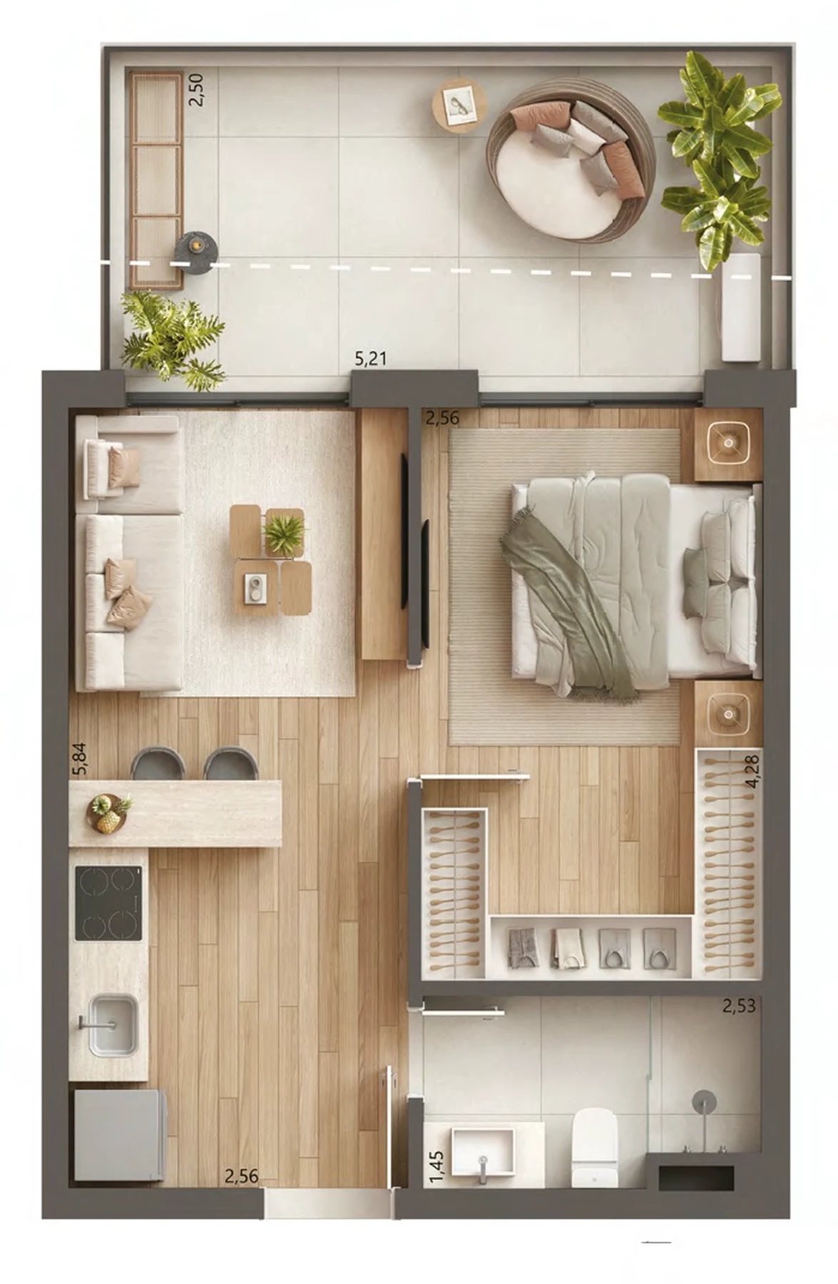 Planta 06 - 1 dorm 47,23m² - garden