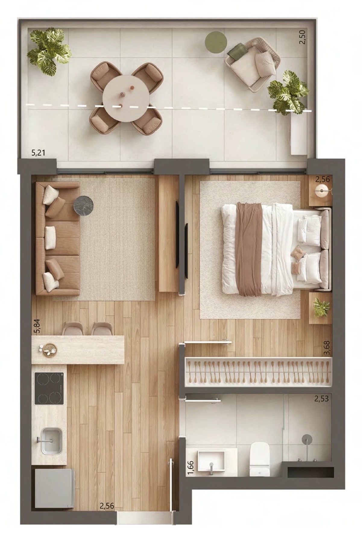 Planta 04 - 1 dorm 45,65m² - garden