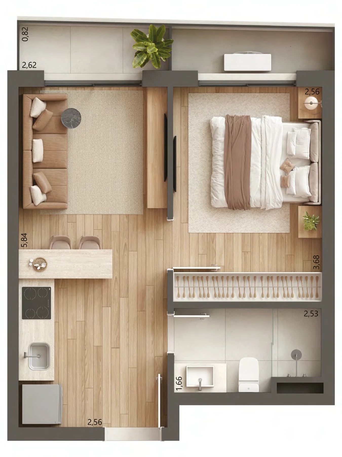 Planta 01 - 1 dorm 36,36m²