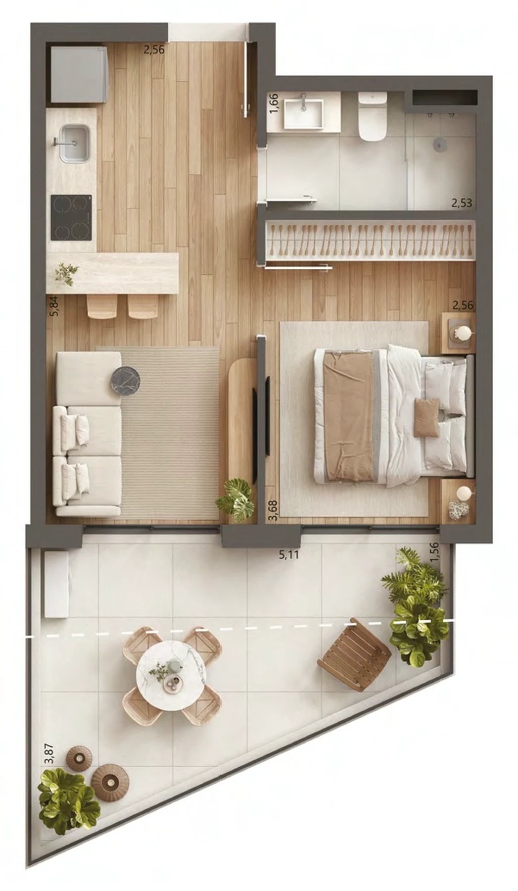 Planta 05 - 1 dorm 47m² - garden