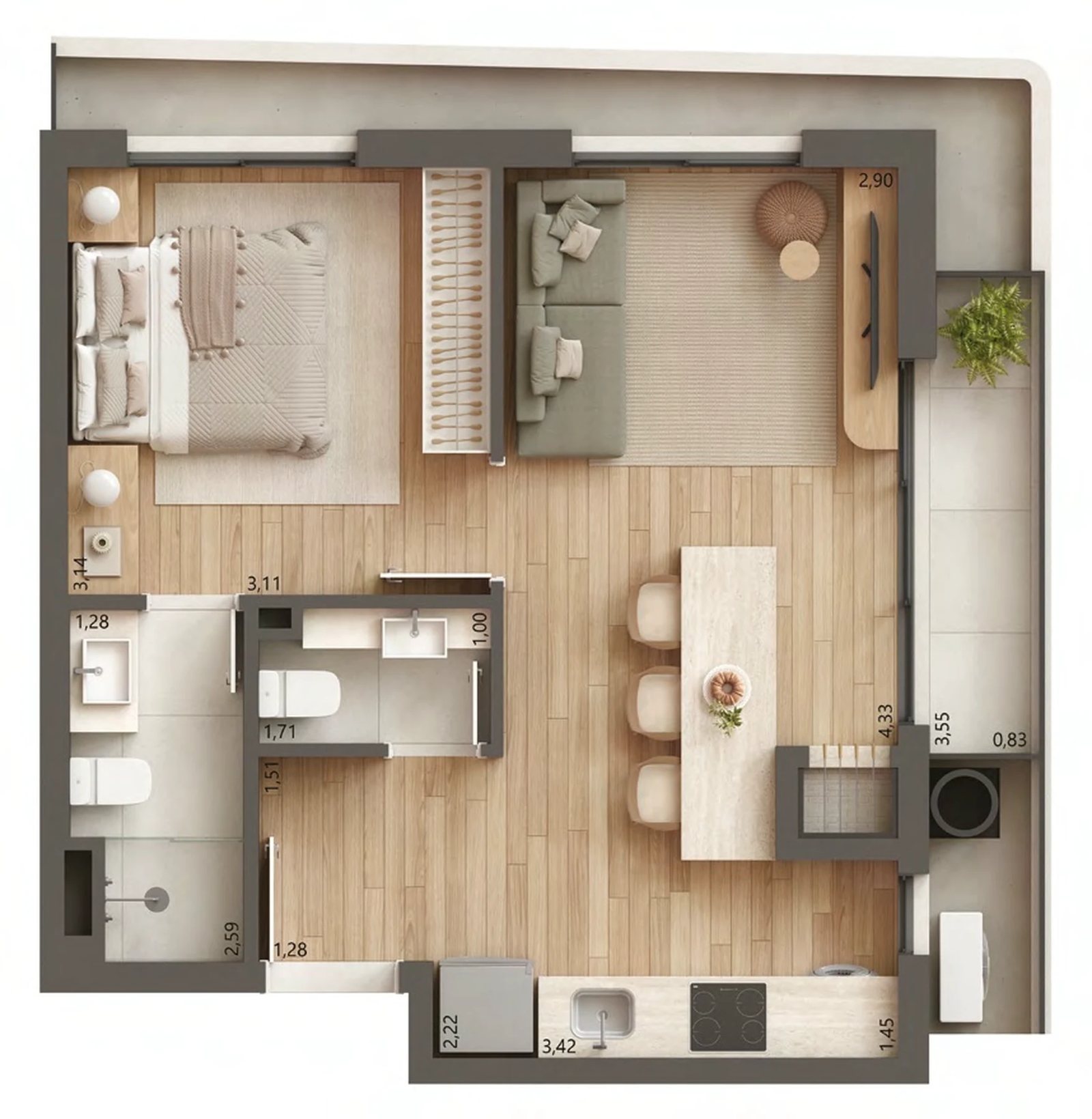 Planta 07 - 1 dorm 47,24m²