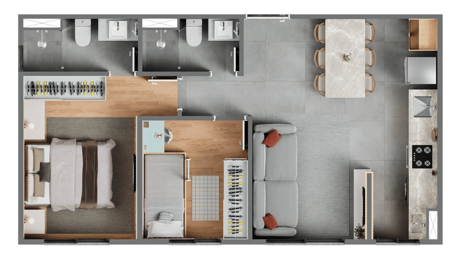 Planta 03 - 2 dorm 50m²