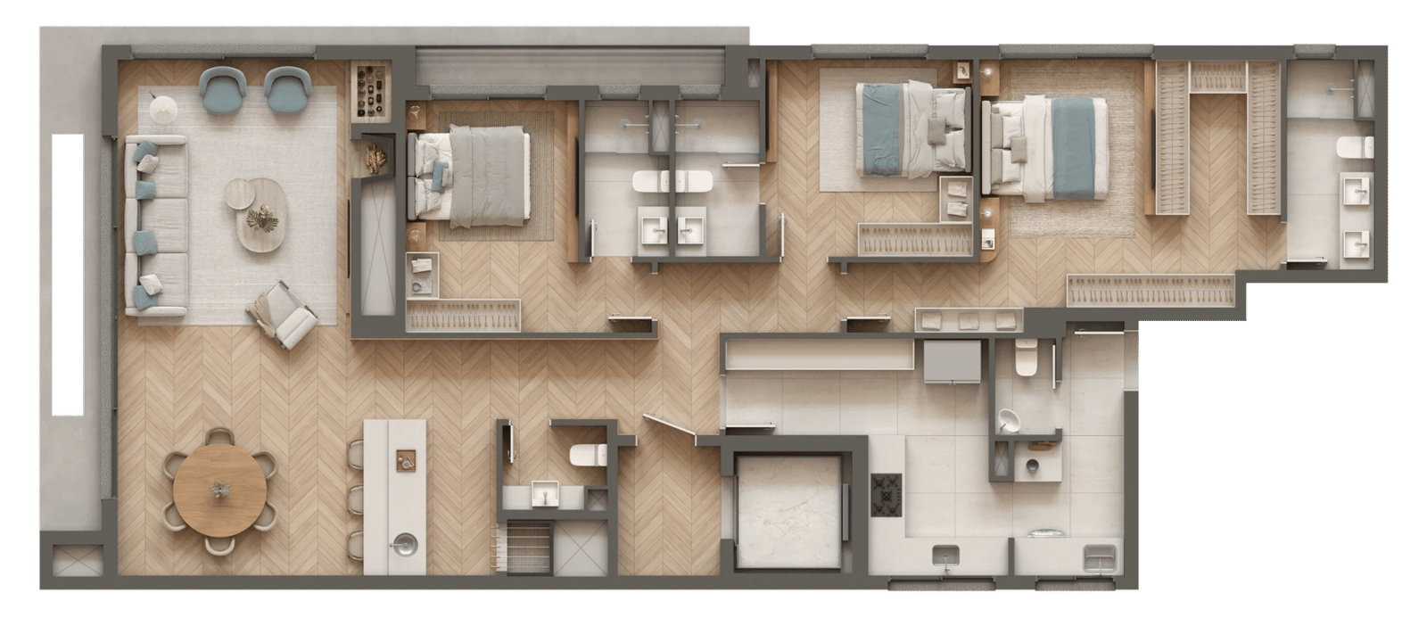 Planta 02 - 3 dorm 157,24m²