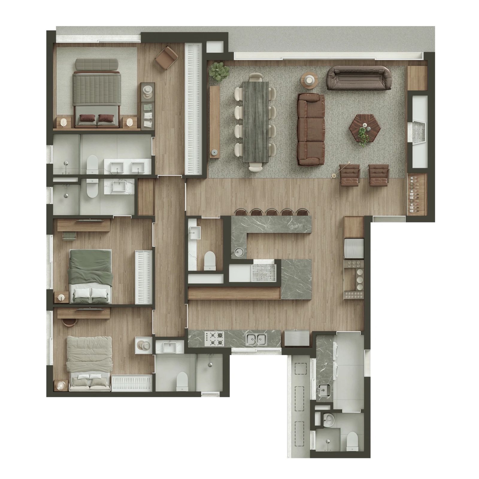 Planta 03 - 3 dorm 154,62m² - opção 02