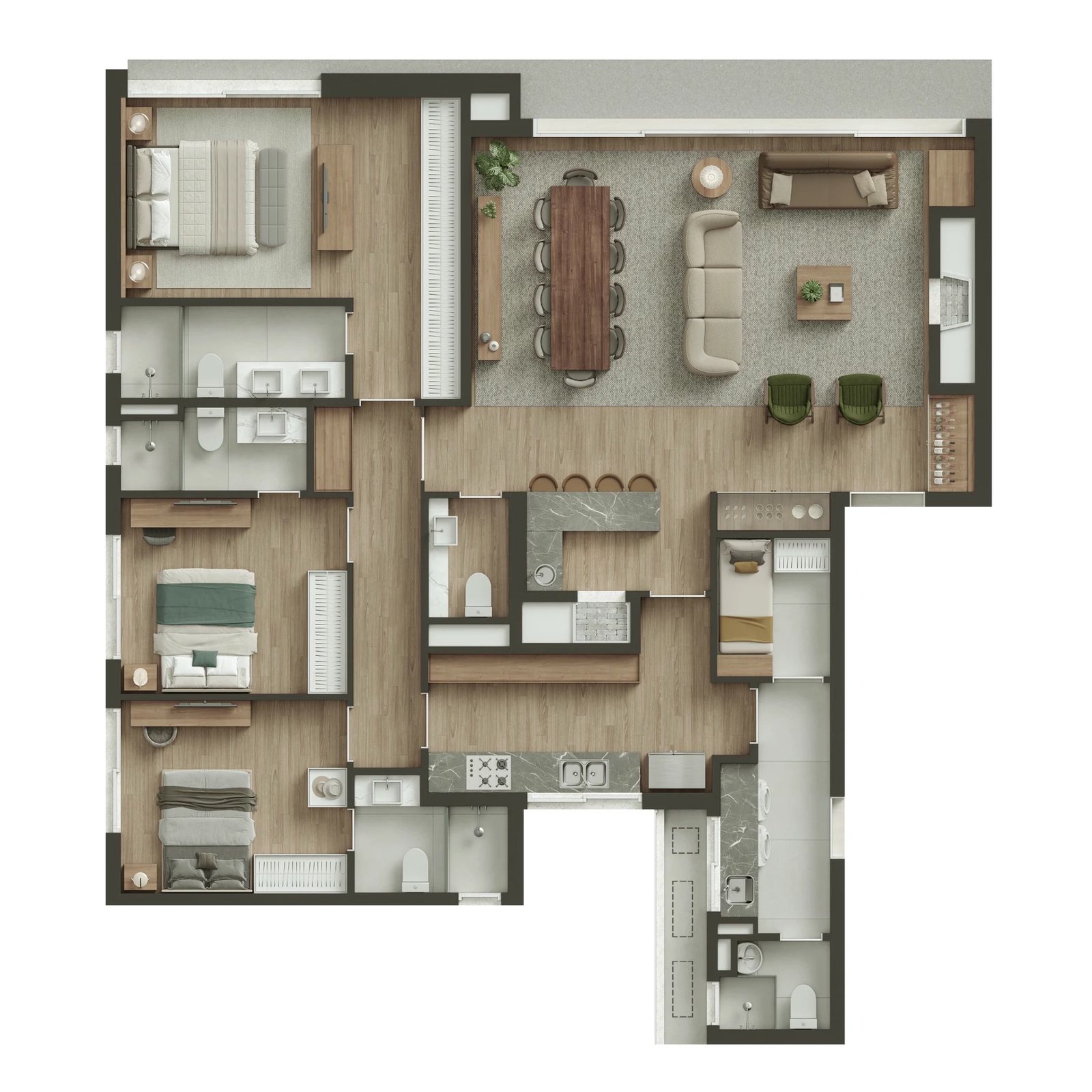 Planta 04 - 3 dorm 154,62m² - opção 03