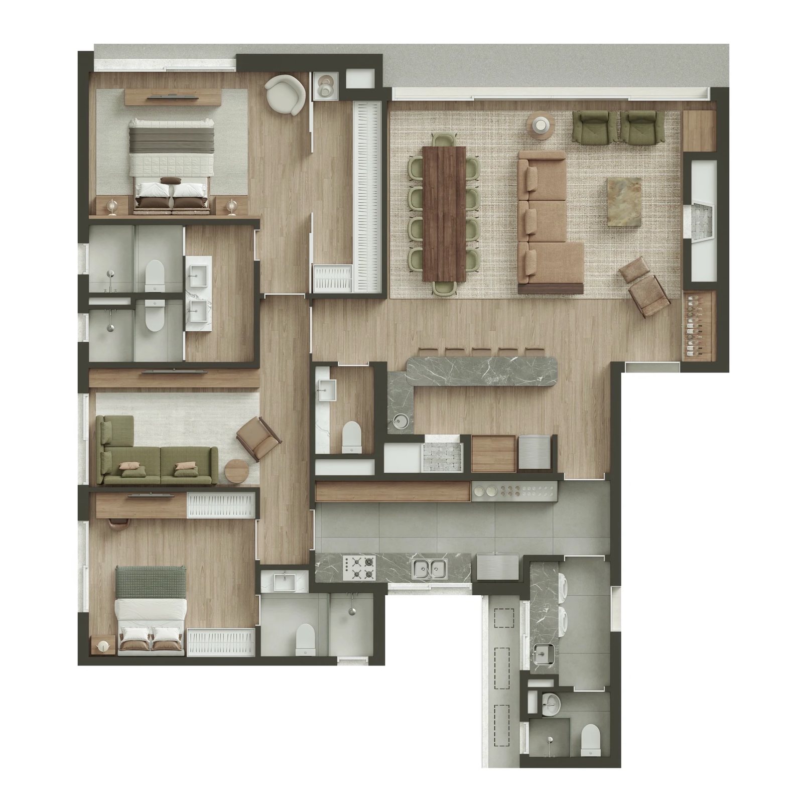 Planta 02 - 2 dorm 154,62m² - opção 01