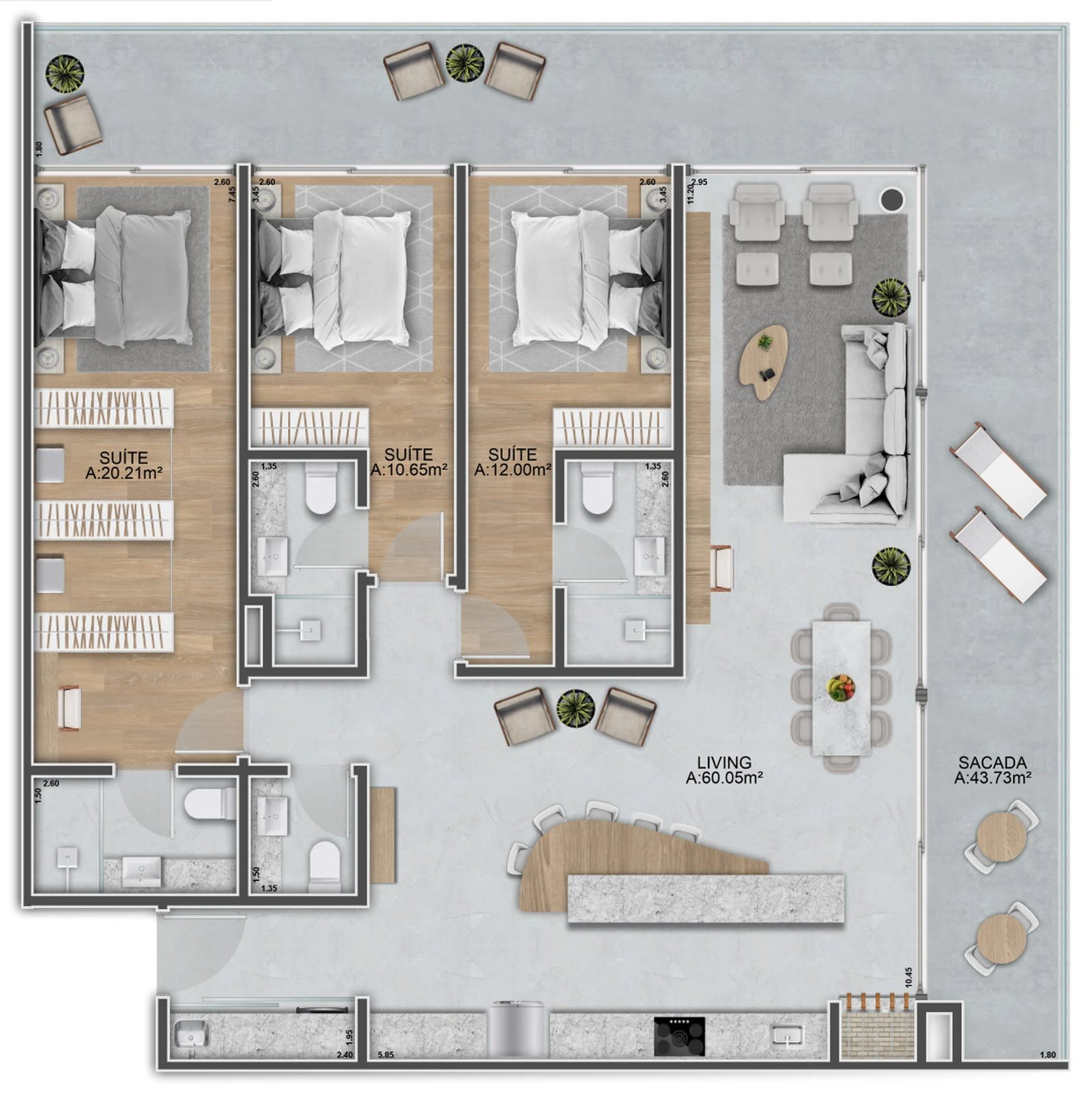 Planta 08 - 3 dorm 172m²