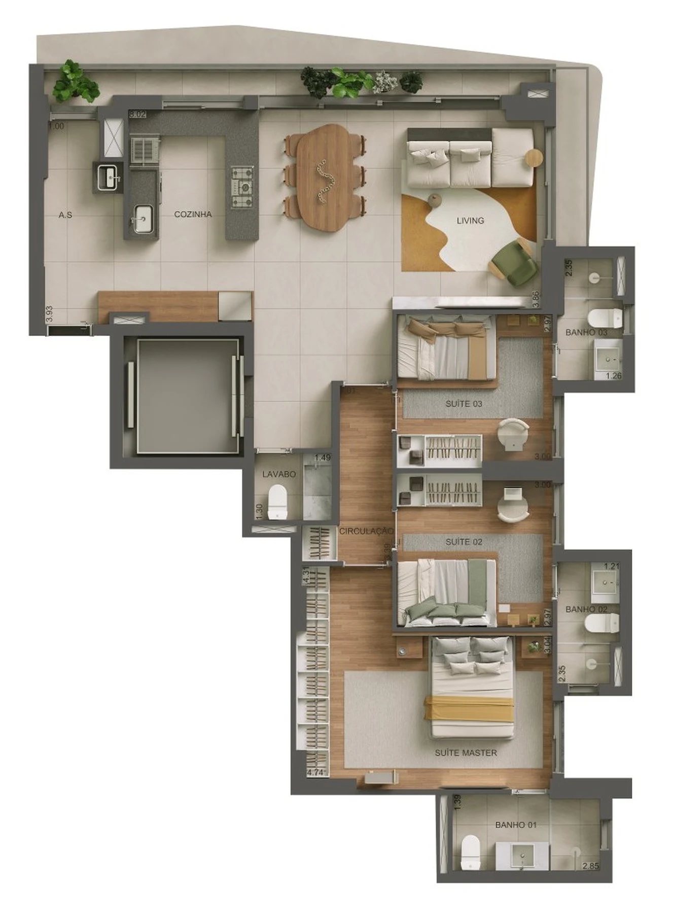 Planta 04 - 3 dorm 115m²