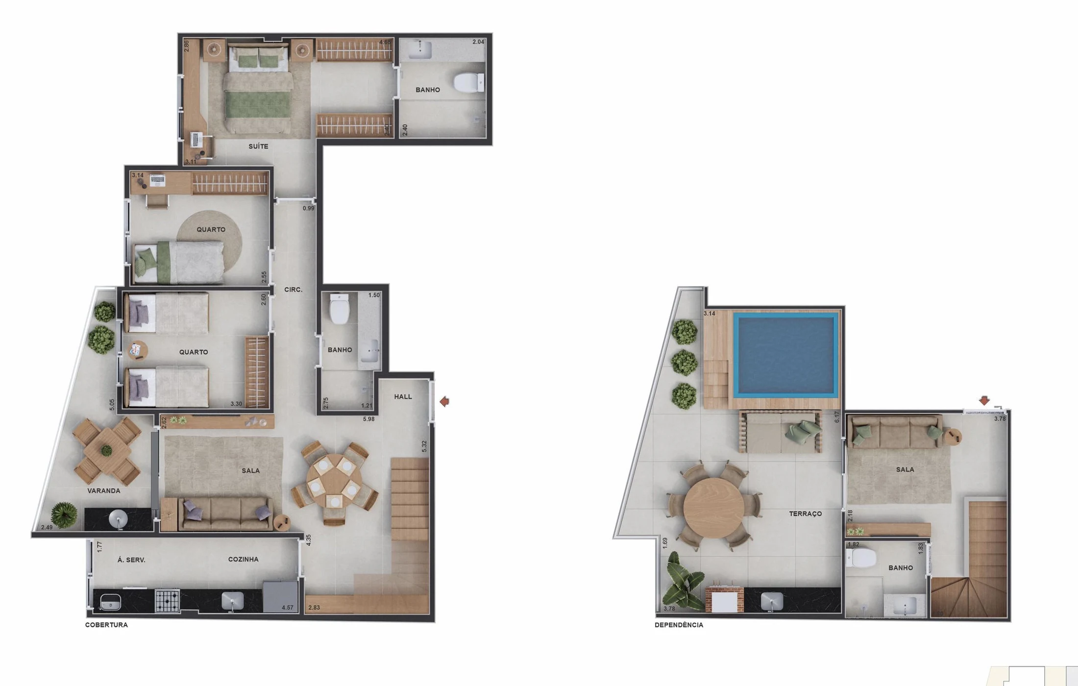 Planta 07 - 3 dorm 123,79m² - cobertura duplex