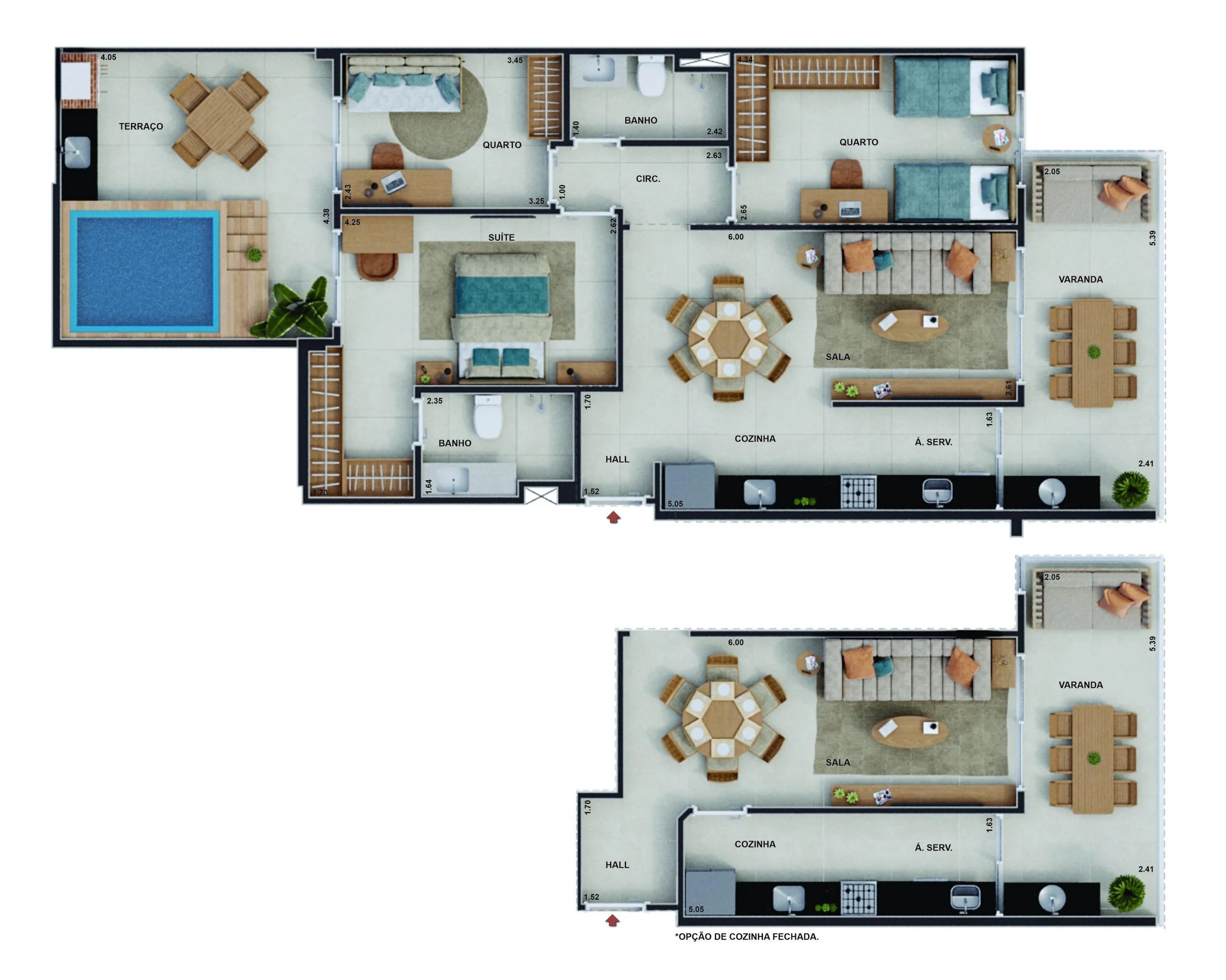 Planta 05 - 3 dorm 98,78m² - garden