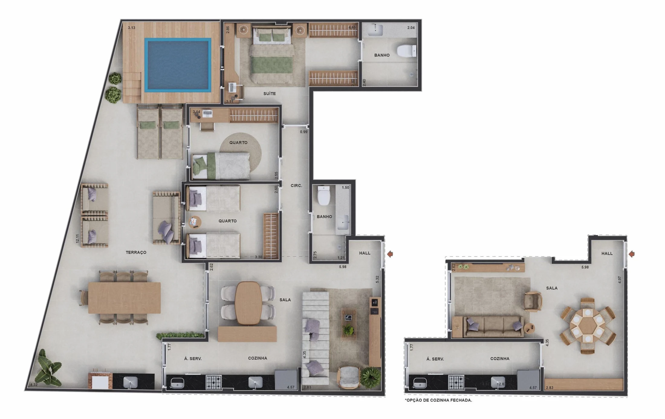 Planta 06 - 3 dorm 122,23m² - garden