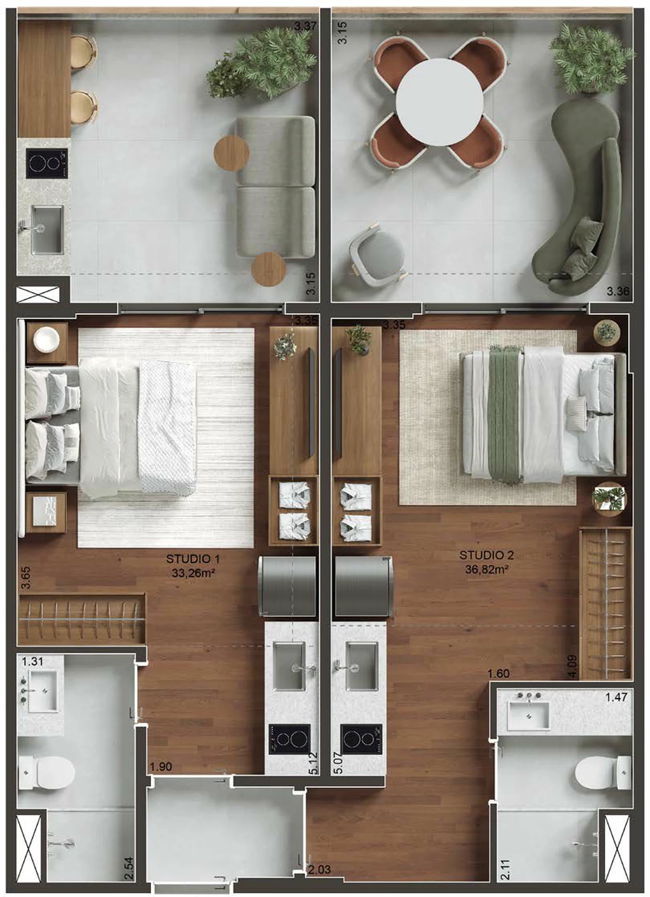 Planta 03 - 2 dorm 70,08m²