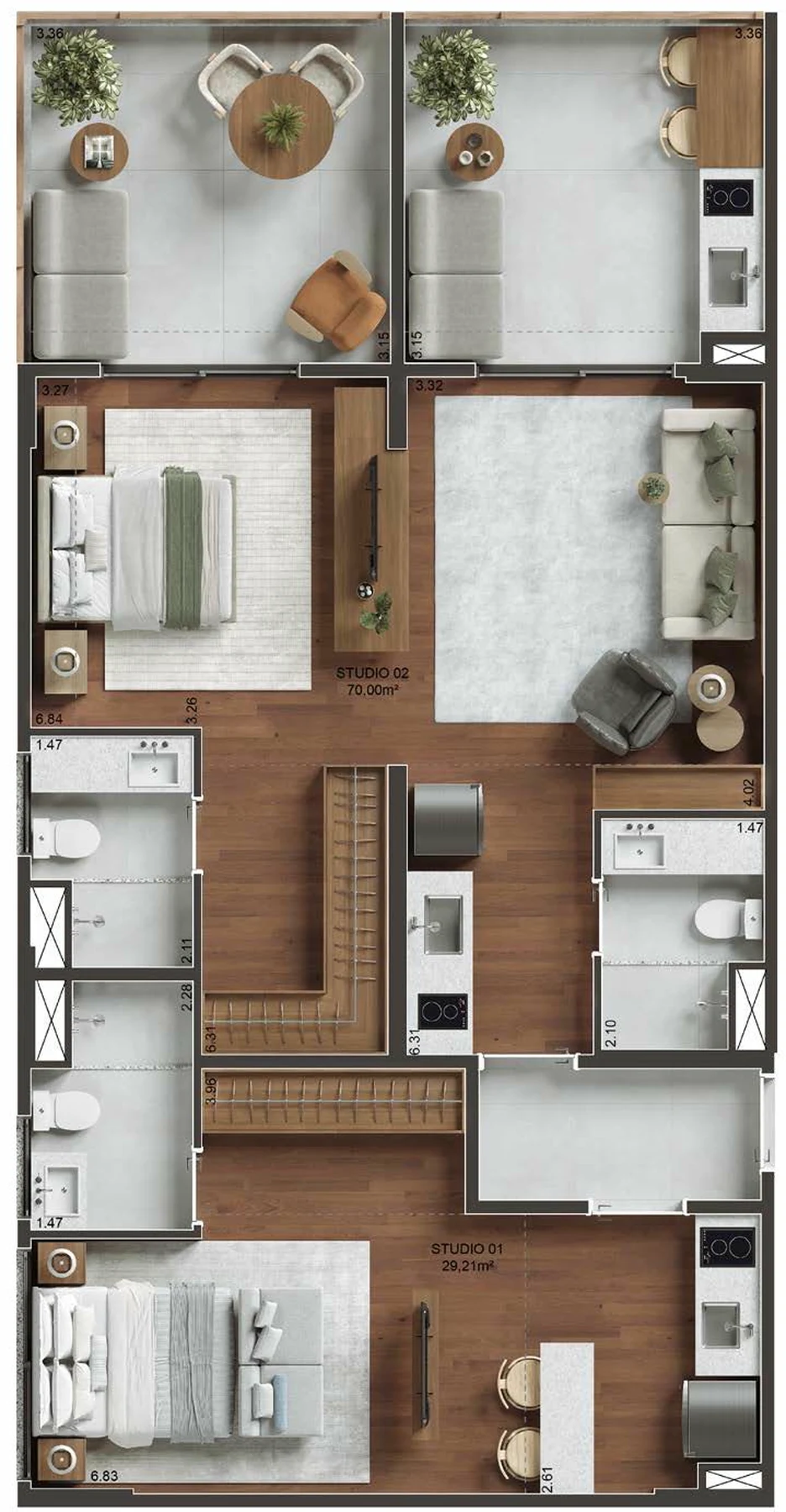 Planta 11 - 2 dorm 99,21m² - opção 02
