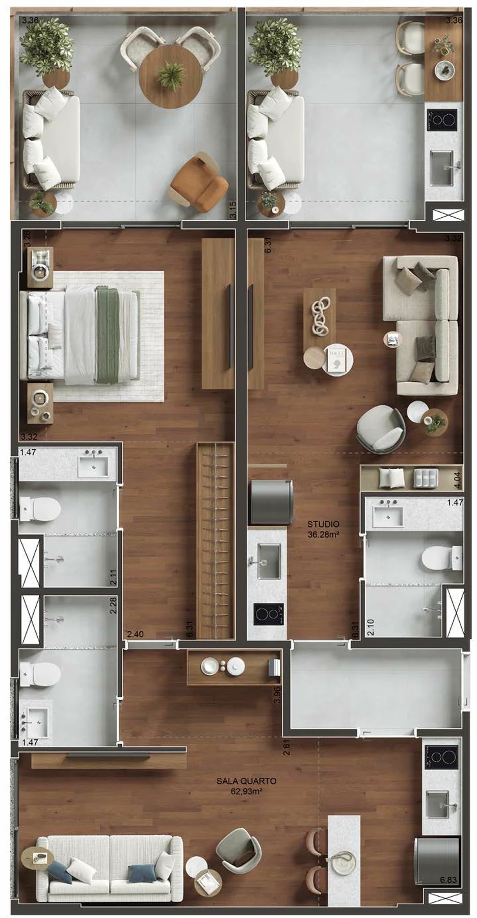 Planta 10 - 1 dorm 99,21m² - opção 01
