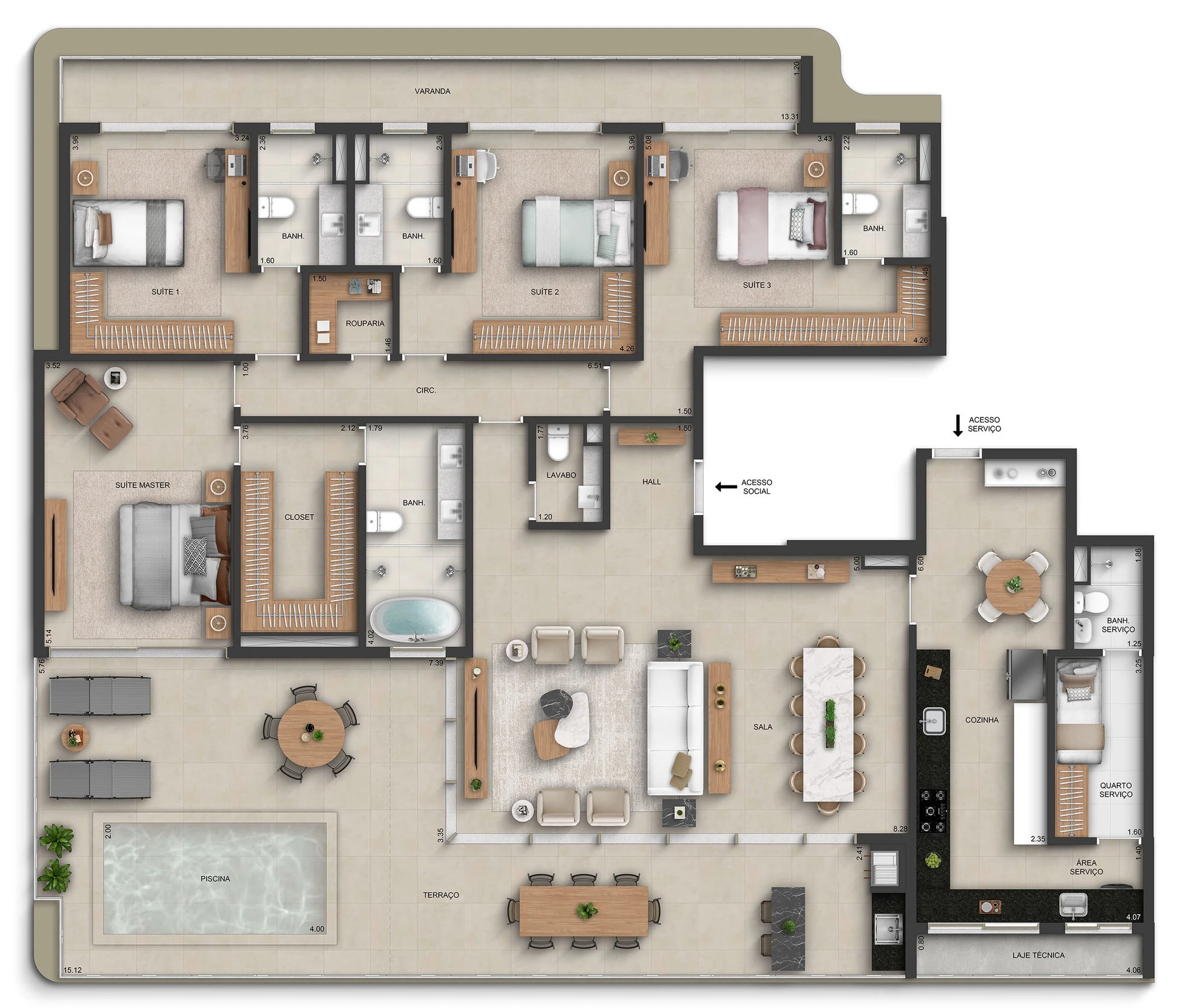 Planta 03 - 4 dorm 287,17m² - cobertura horizontal