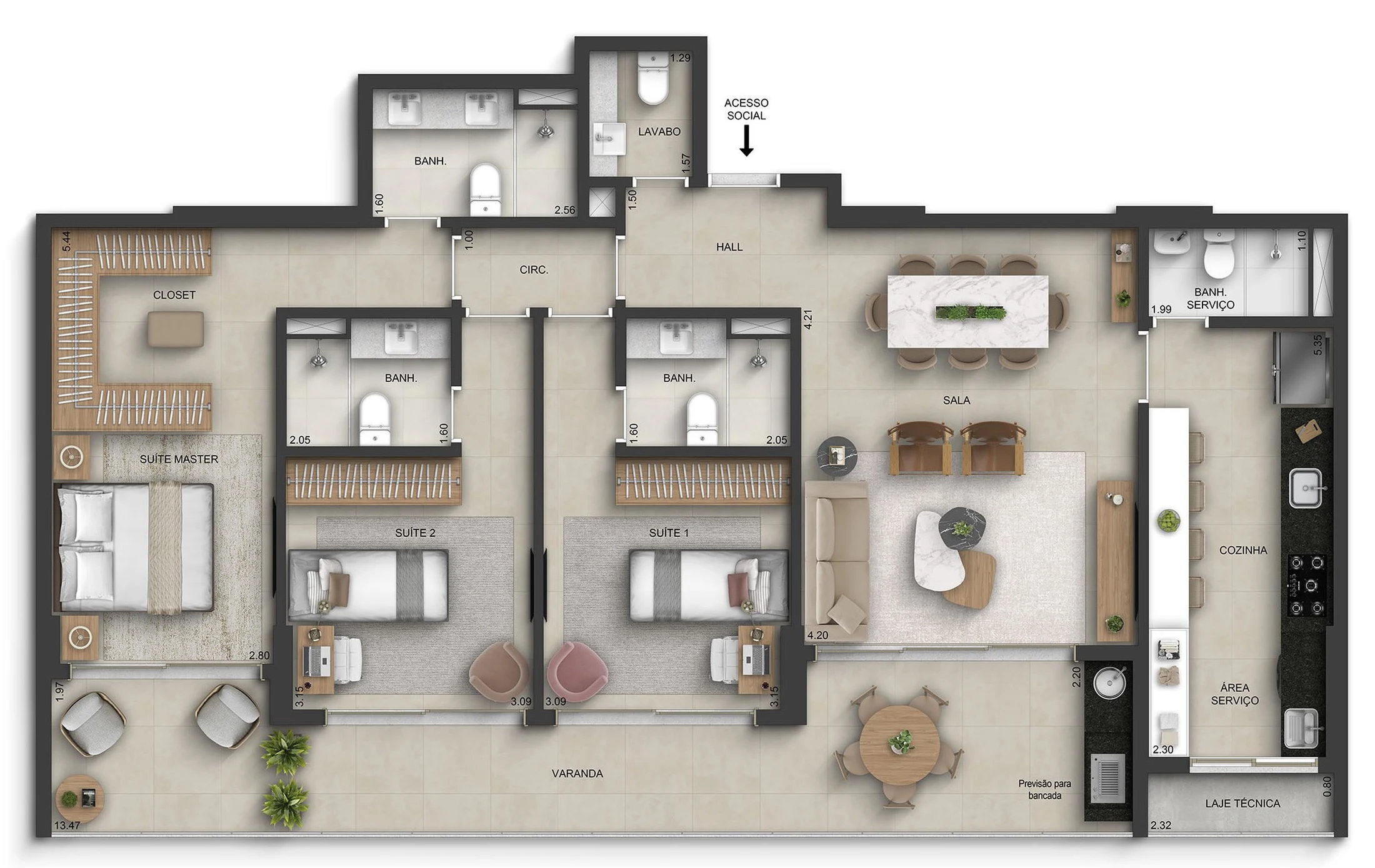 Planta 01 - 3 dorm 135,76m²