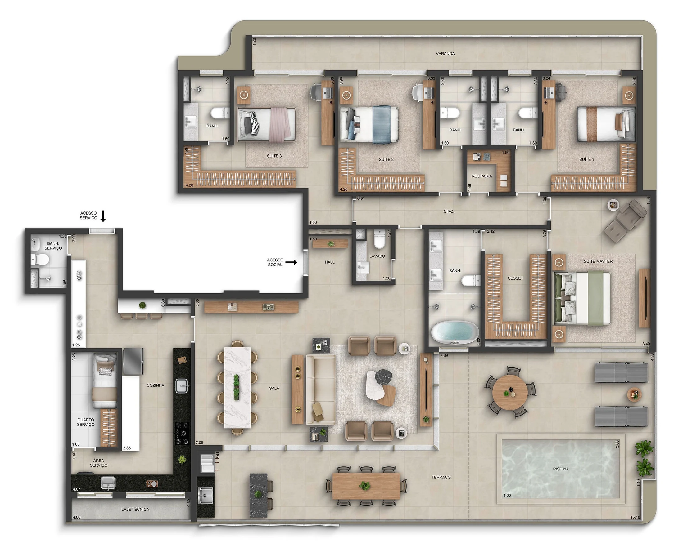 Planta 04 - 4 dorm 289,26m² - cobertura horizontal