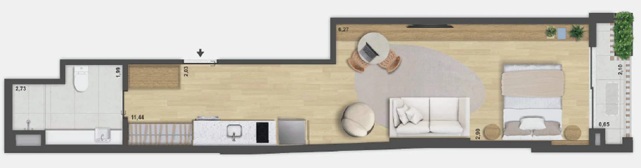 Planta 05 - 1 dorm 42,79m² - studio