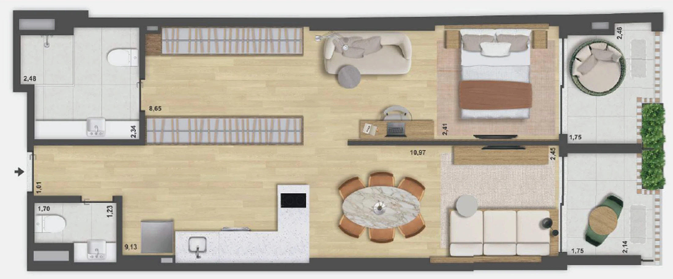 Planta 09 - 1 dorm 69,89m²