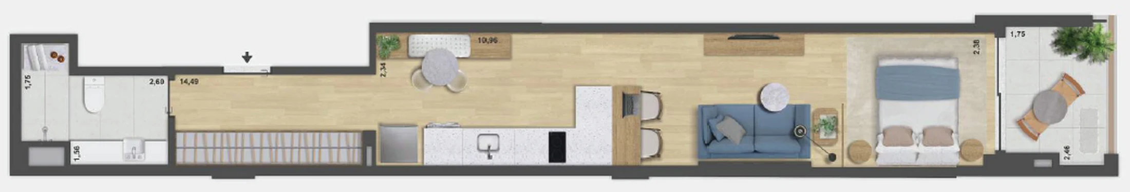 Planta 08 - 1 dorm 48,14m² - studio
