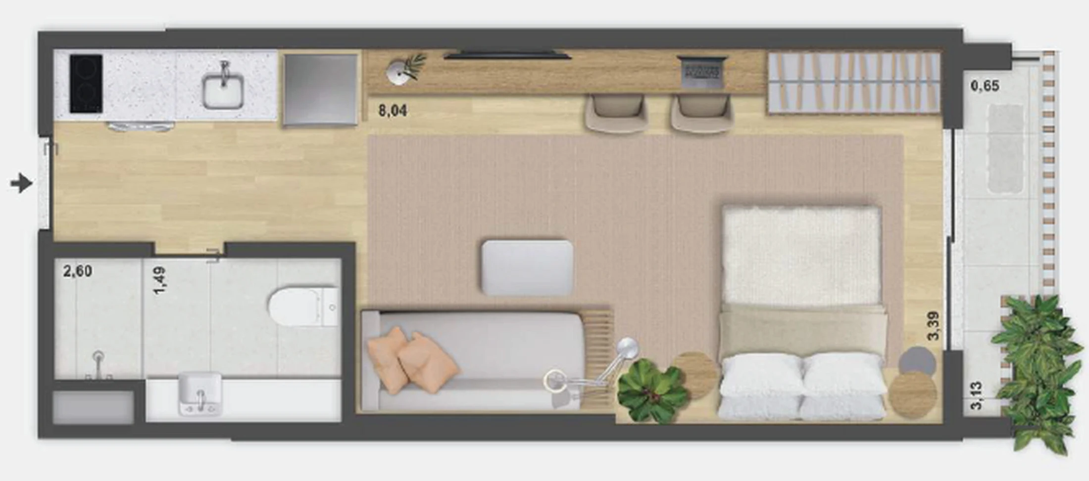 Planta 01 - 1 dorm 32,42m² - studio