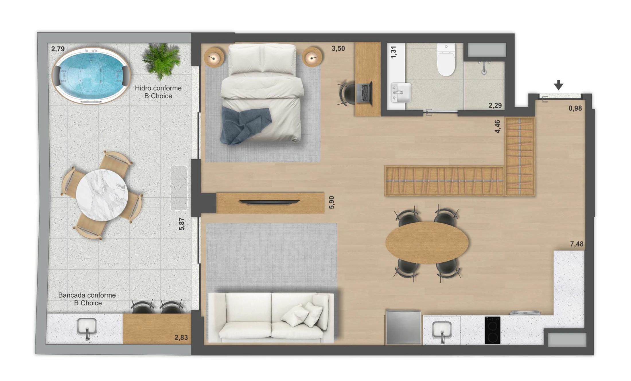 Planta 11 - 1 dorm 65m² - studio - opção