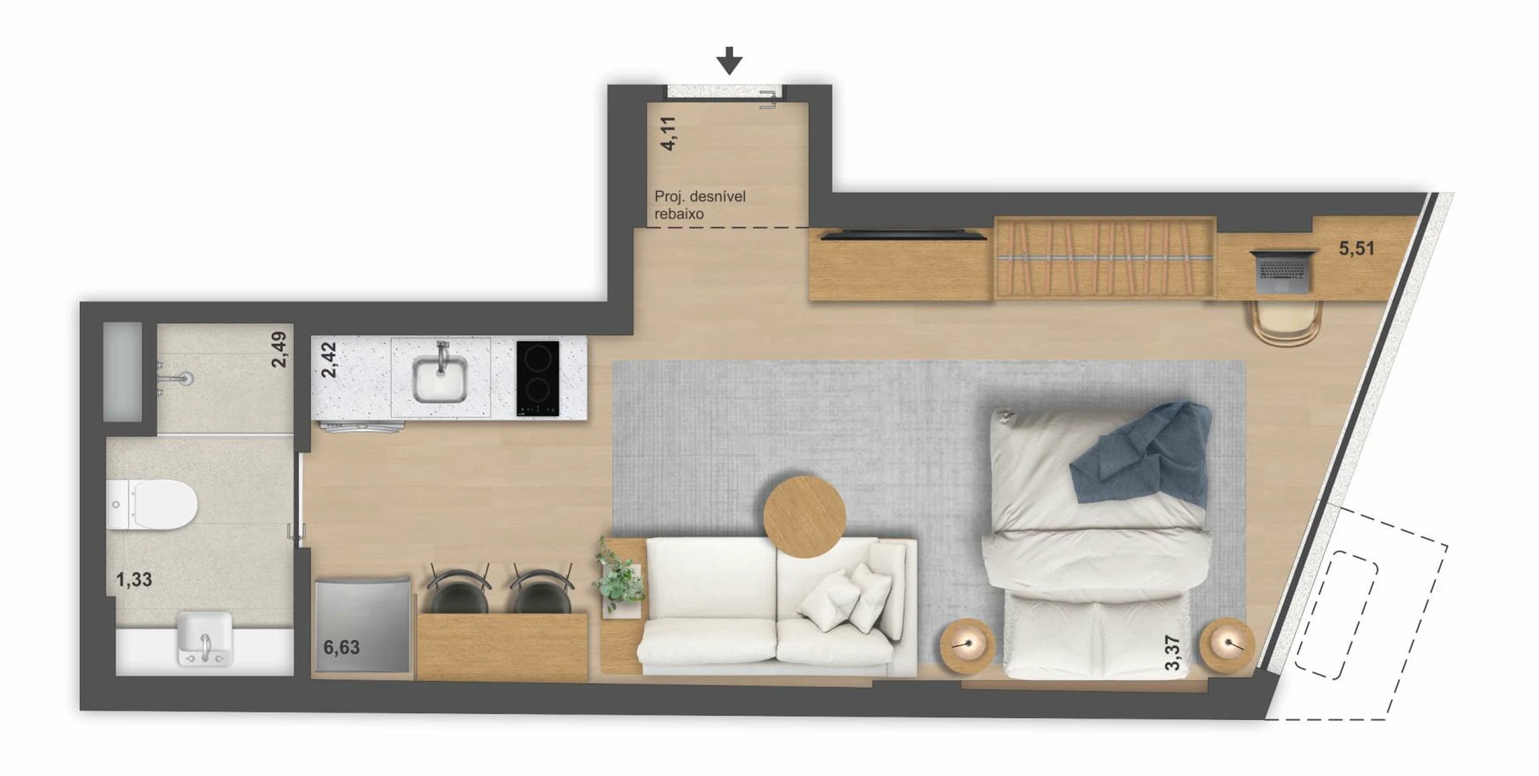 Planta 01 - 1 dorm 30,69m² - studio