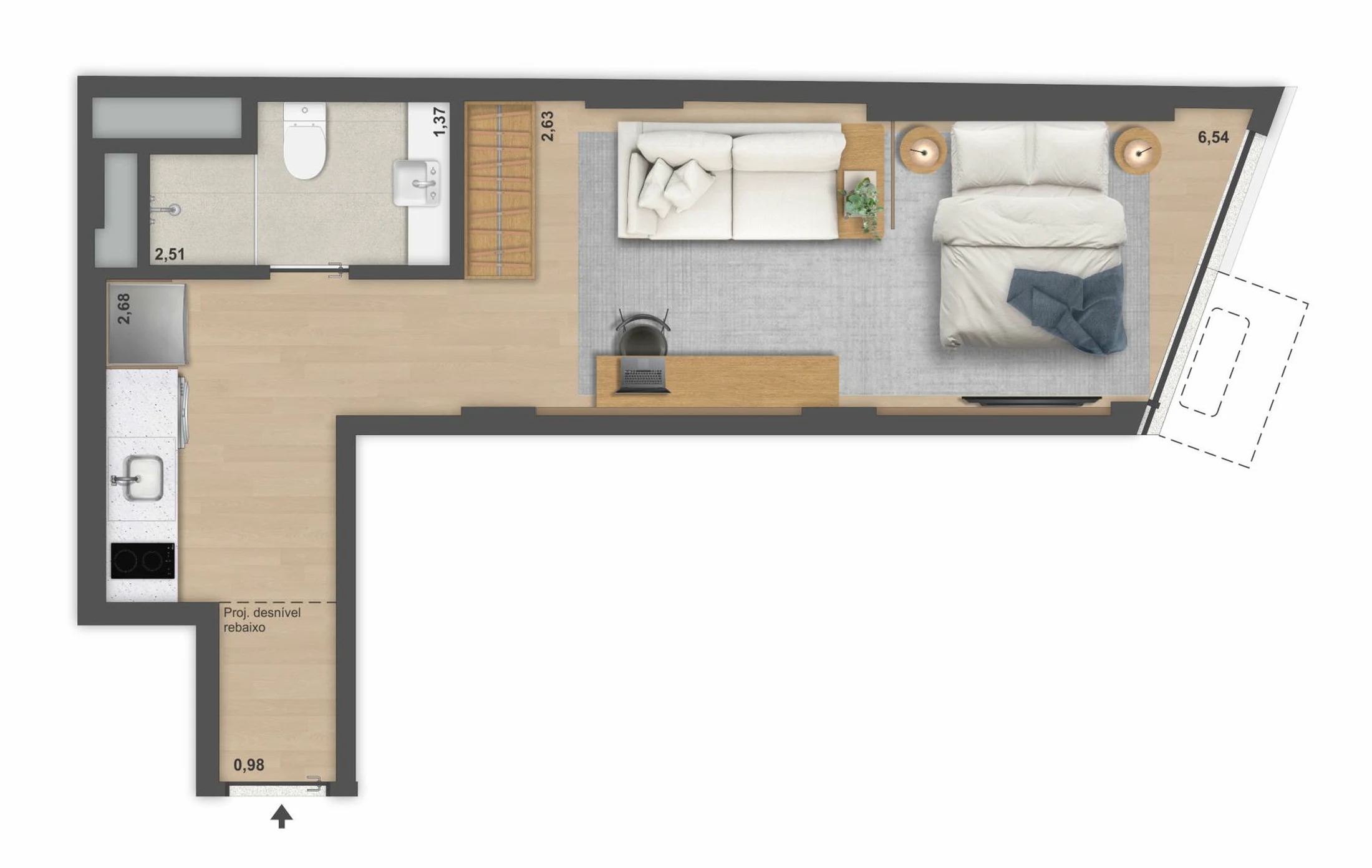 Planta 02 - 1 dorm 32,42m² - studio