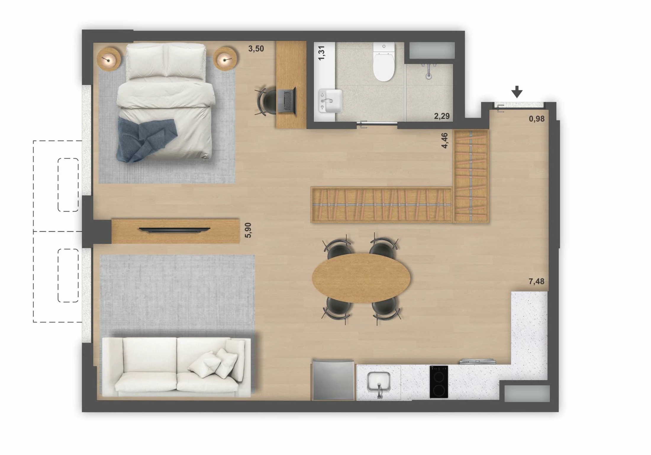 Planta 05 - 1 dorm 46,54m² - studio - opção