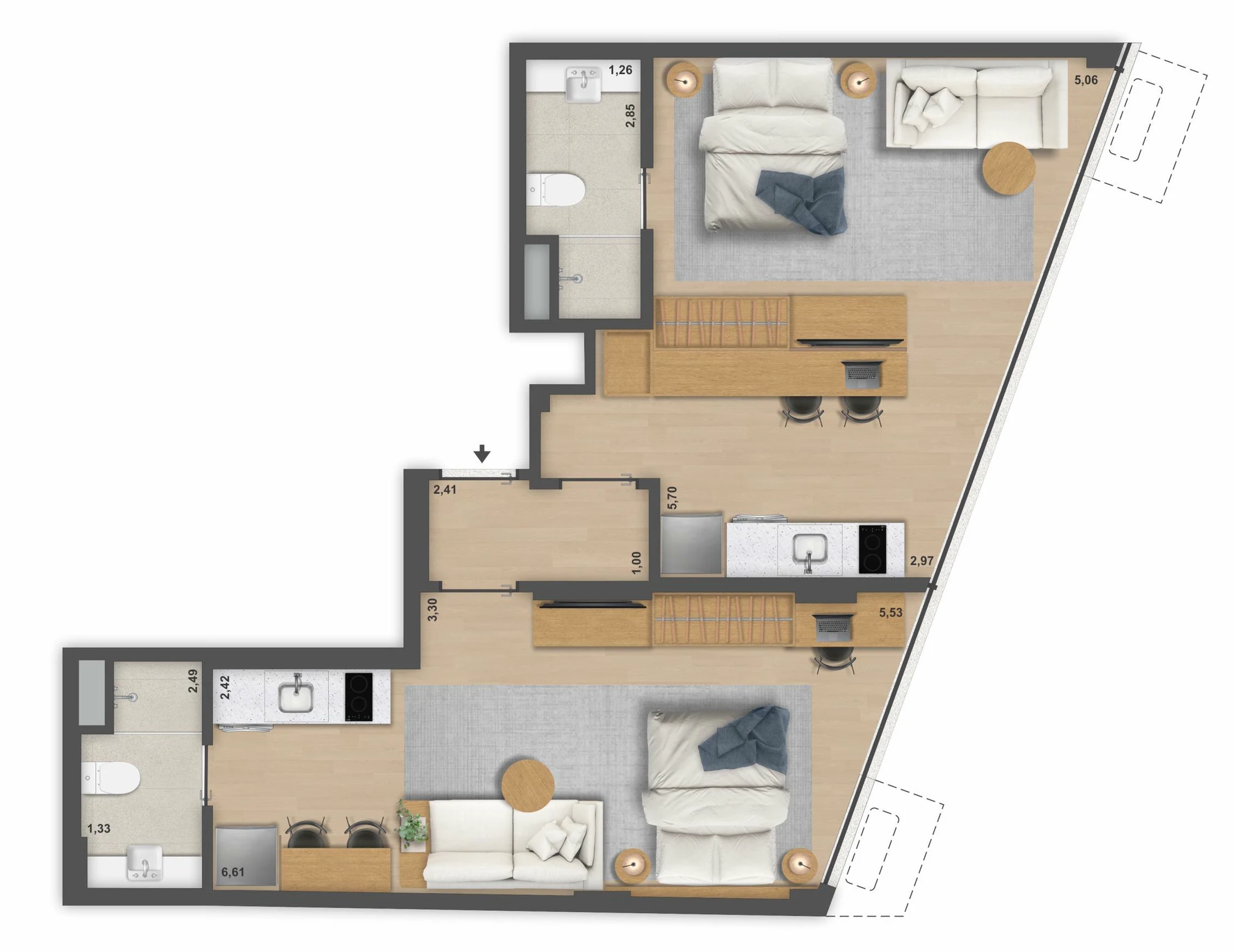 Planta 08 - 2 dorm 64,35m²