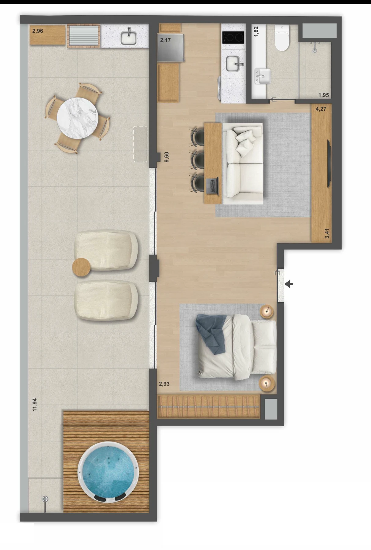 Planta 14 - 1 dorm 79,94m² - cobertura horizontal