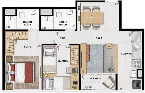 Planta 02 - 2 dorm 53 48m²