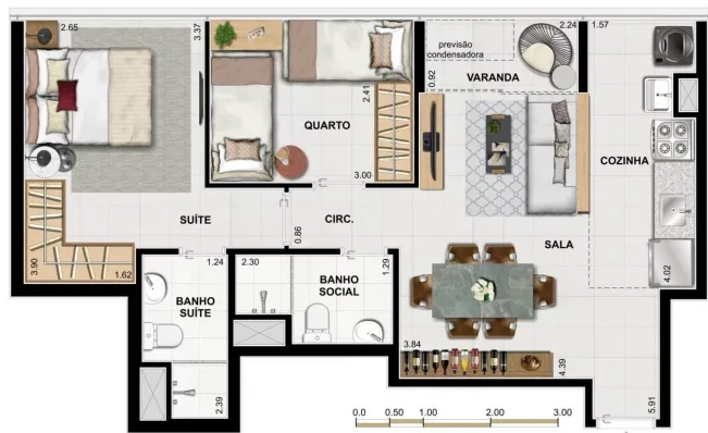 Planta 03 - 2 dorm 55 65m²