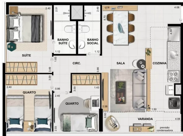 Planta 06 - 3 dorm 65 03m²