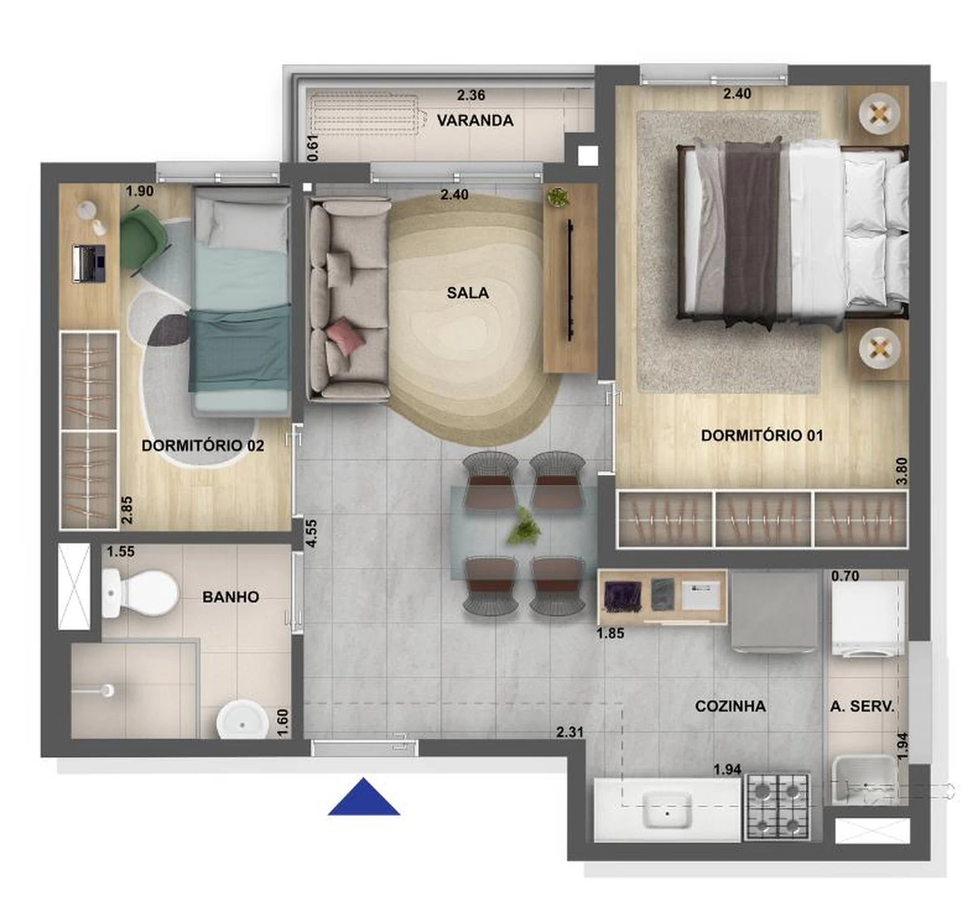 Planta 02 - 2 dorm 41,19m²