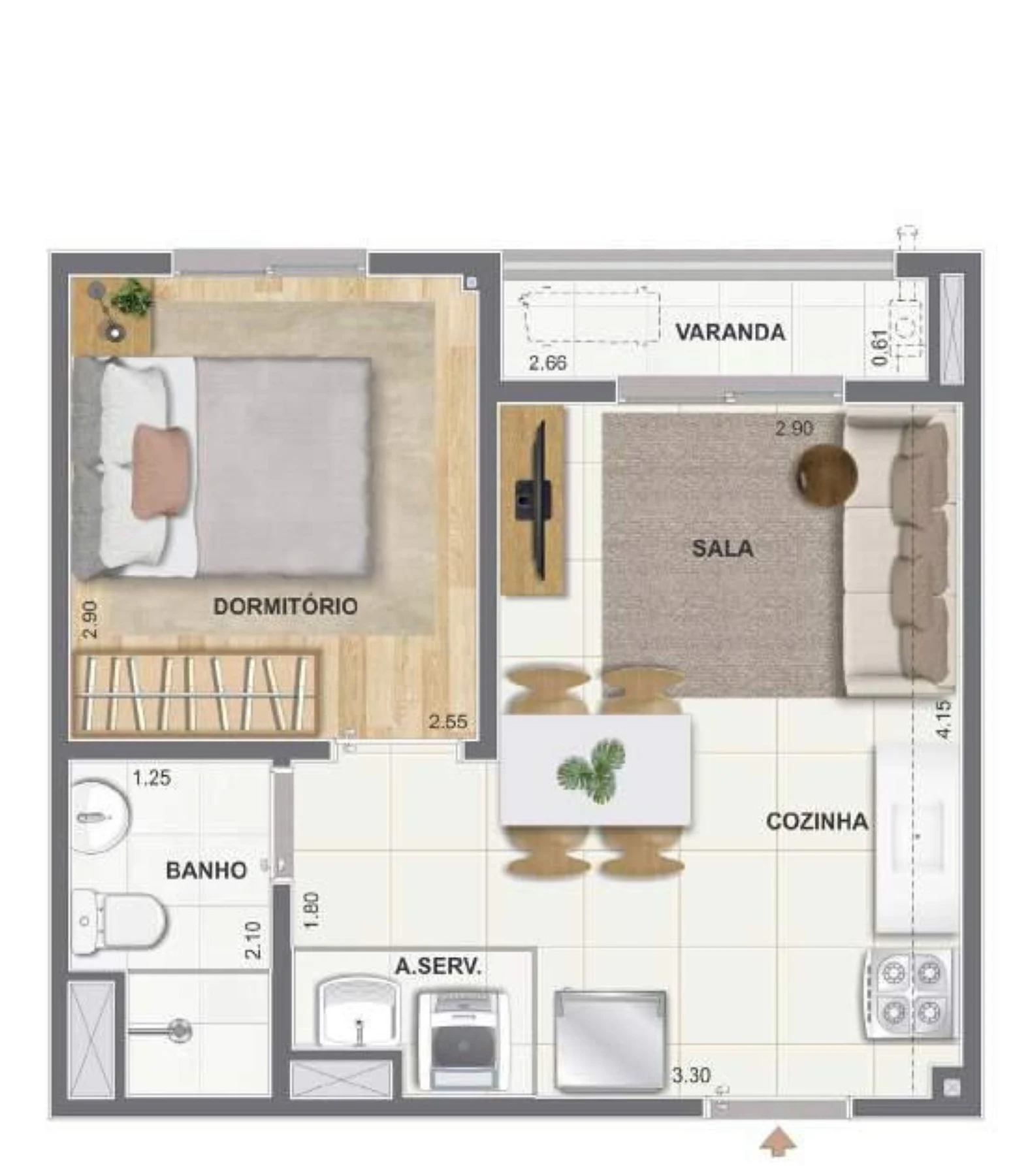 Planta 01 - 1 dorm 31,28m² - studio