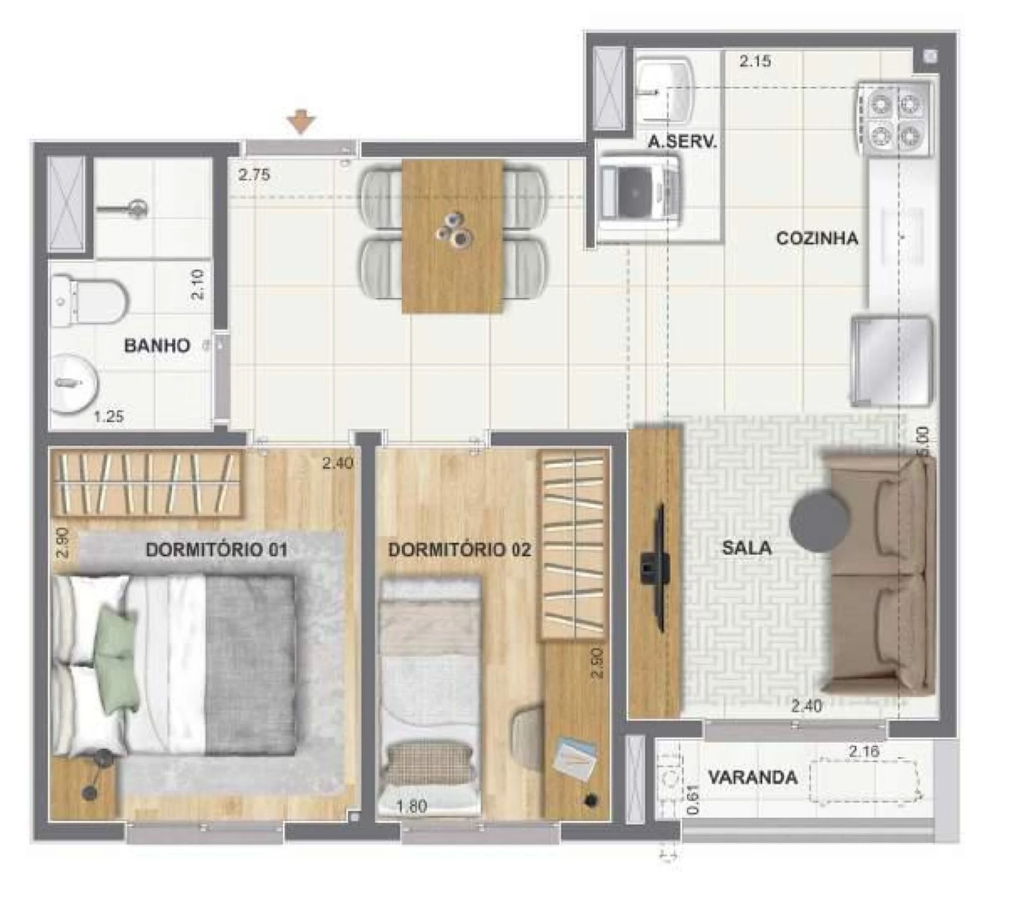 Planta 07 - 2 dorm 41,03m²
