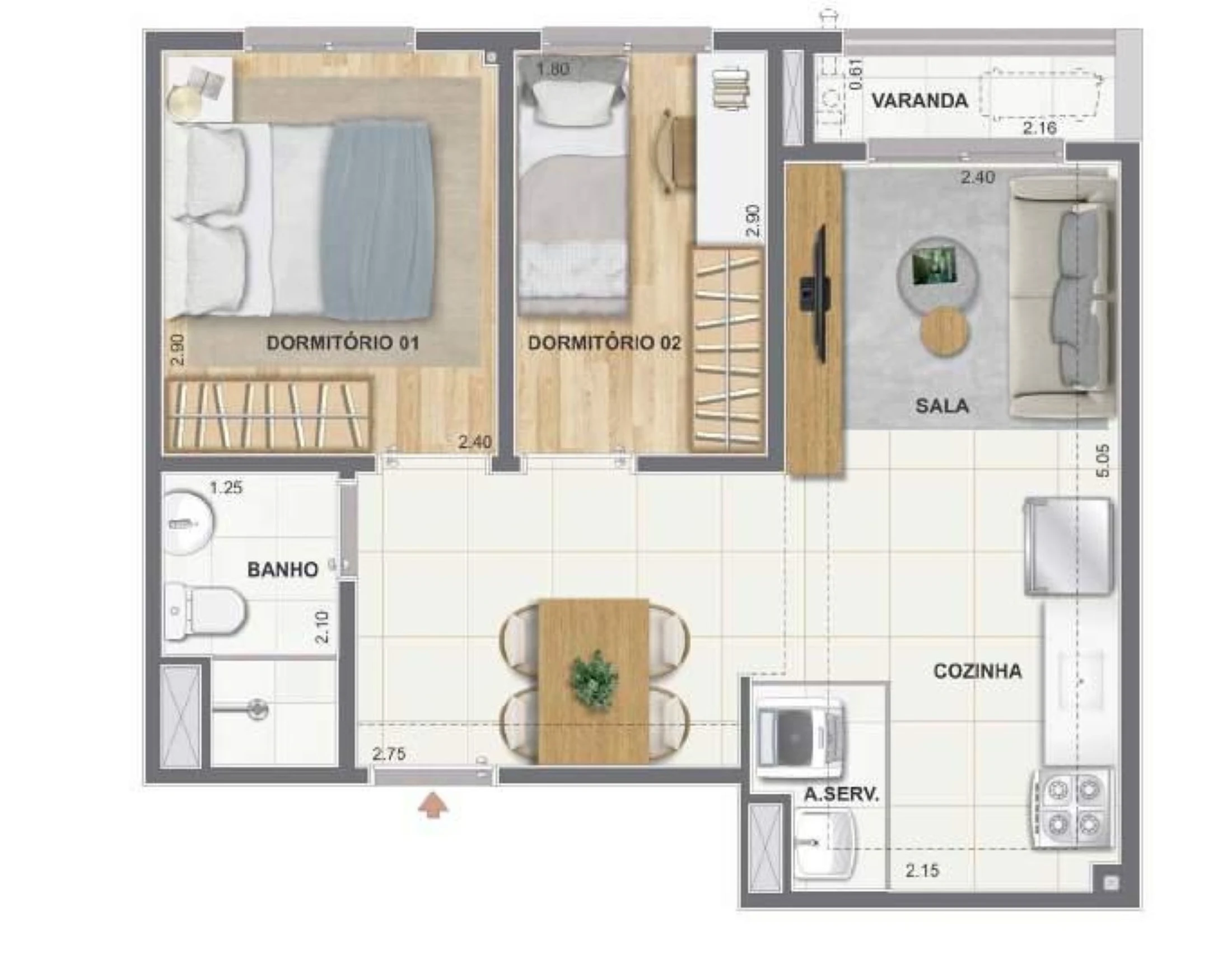Planta 08 - 2 dorm 41,17m²