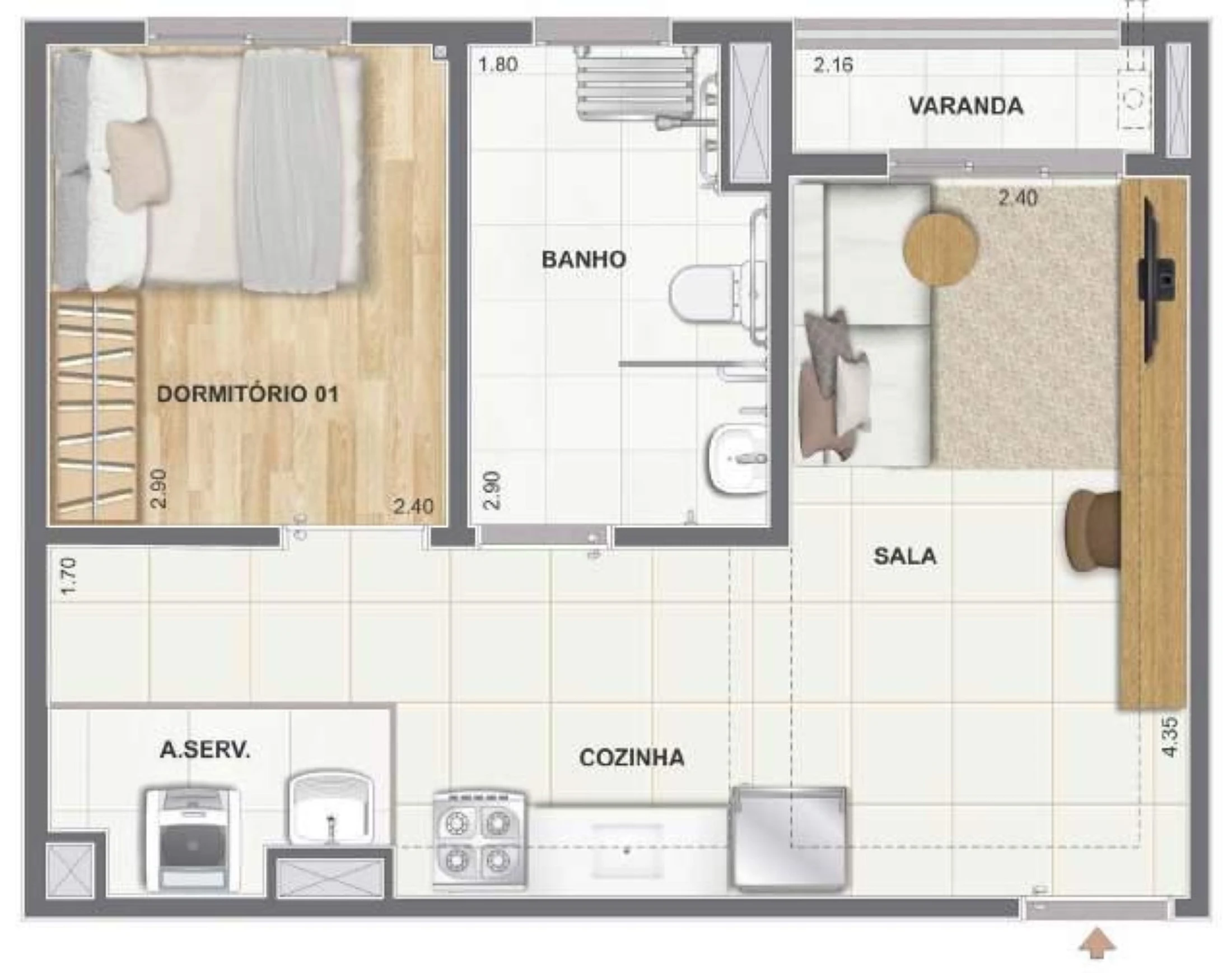Planta 06 - 1 dorm 38,41m²